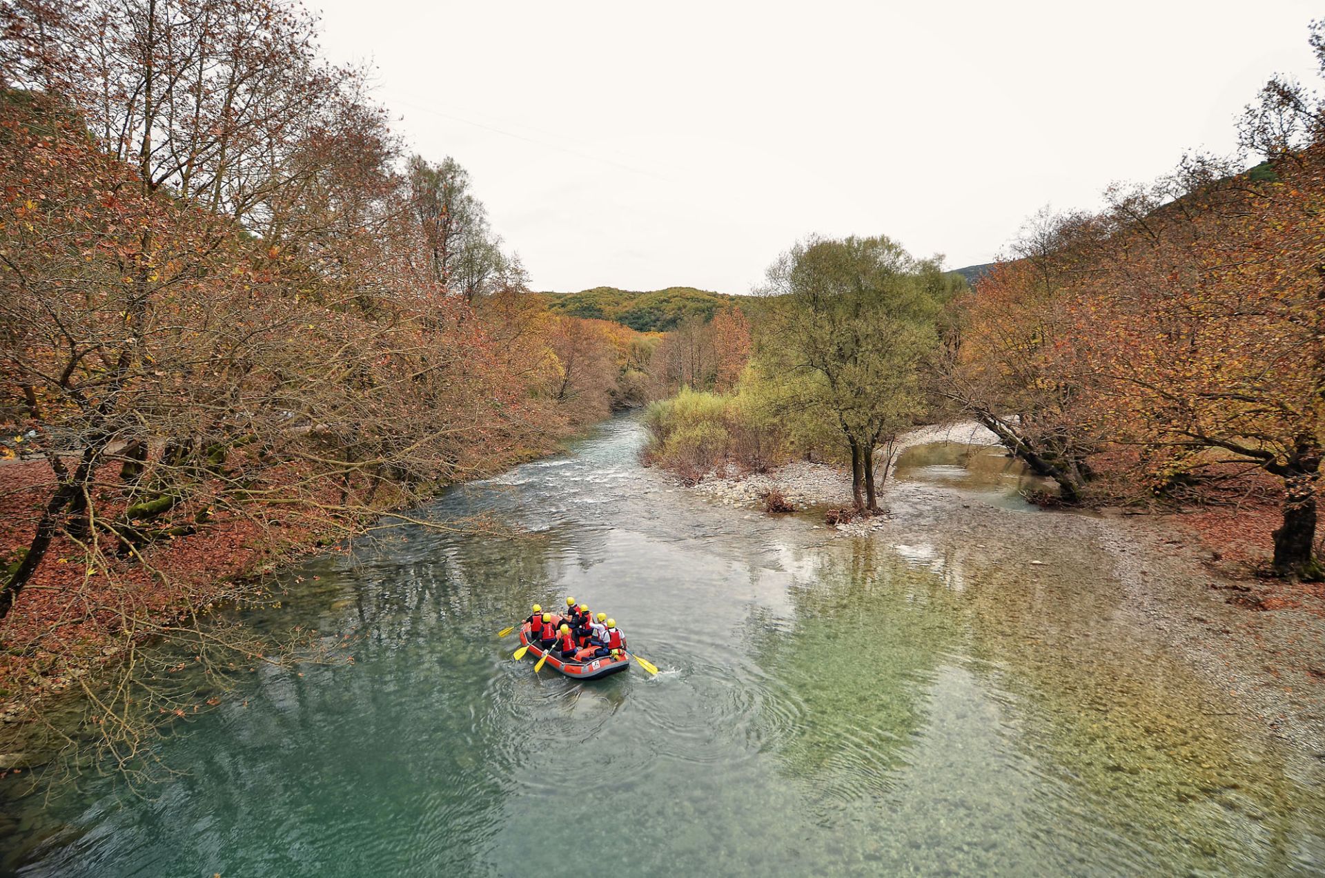 Rafting on a lake.