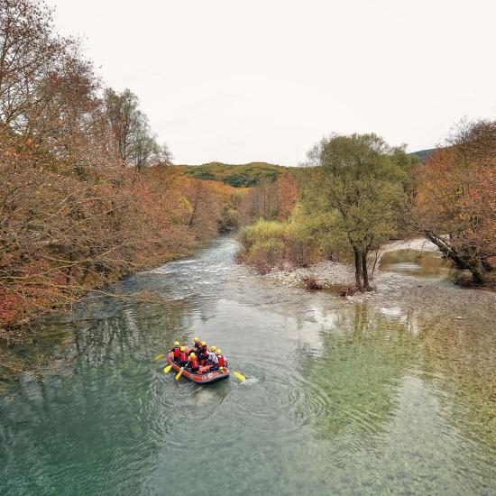 Rafting on a lake.